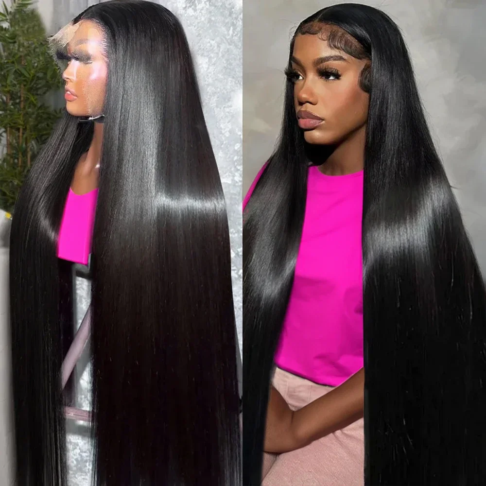 40 50 Inch 13x4 13x6 Full Frontal HD Transparent Lace Long Human Hair Straight 200 Density Remy Human Hair Pre plucked Wigs