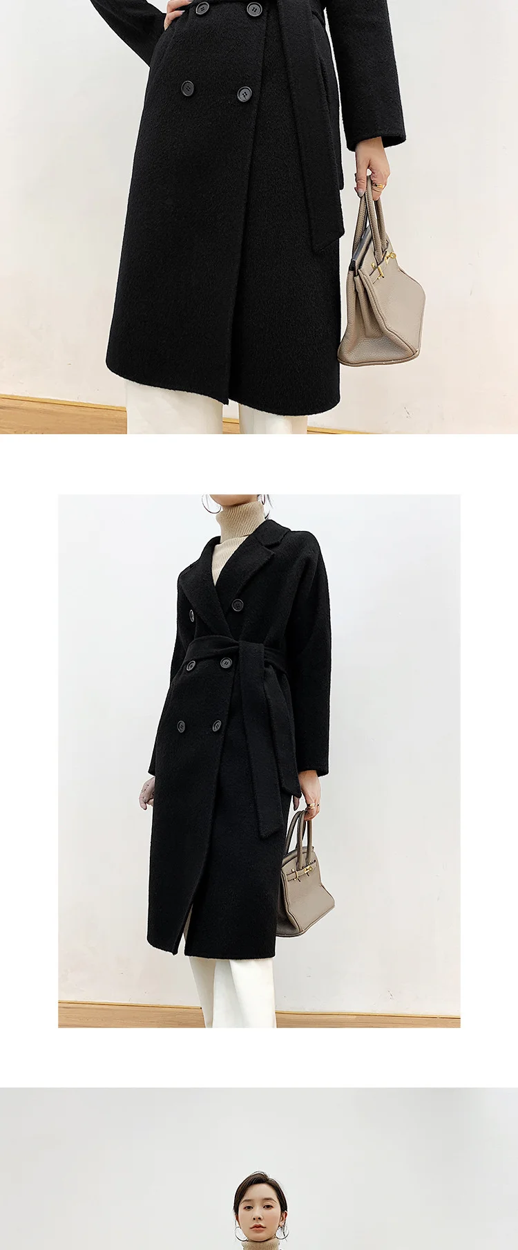 Autumn and winter 2021 new double-sided cashmere coat women's loose lace up large medium and long high-end women's wool coat woolrich parka