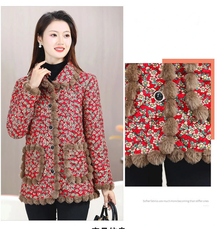 Women's Coat Cotton Jacket Padded Thickened New Winter Middle-aged Warm Parkas Large Size Fashion Single-breasted Raw Edge