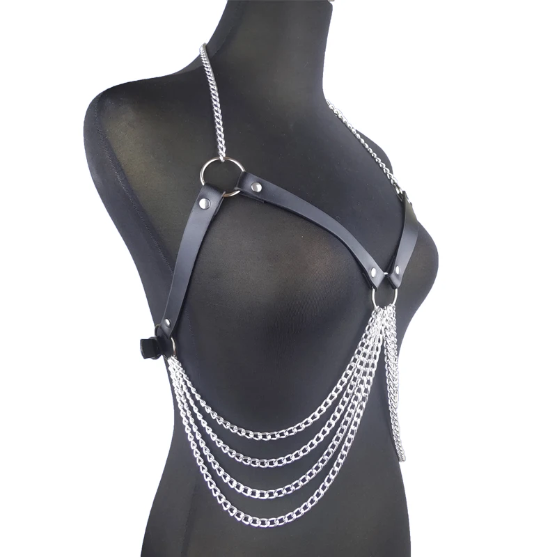 Chest Harness With Chain,Erotic Leather Bra Straps For Cosplay, Gothic Belt Bdsm Leather Harness Sexy Lingerie Suspenders