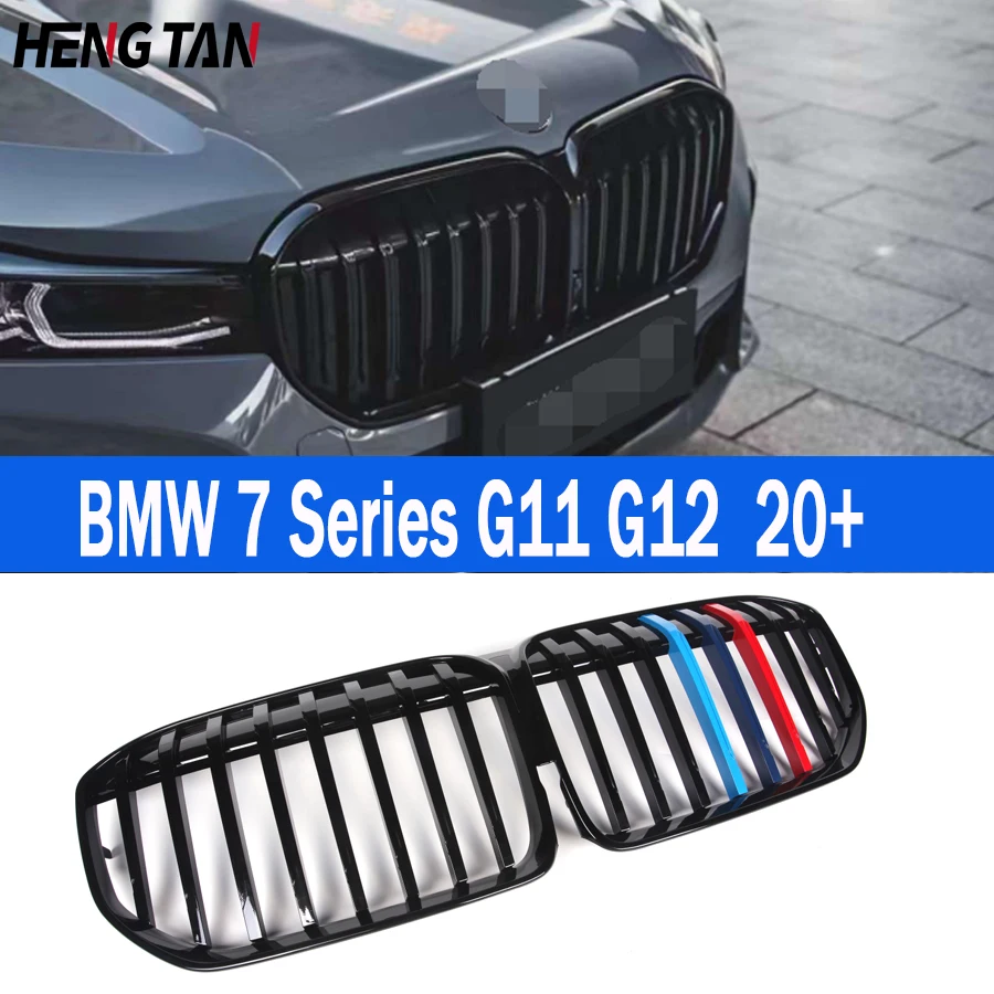 

For BMW 7 Series G11 G12 730i 740i 2020+ Car Styling ABS Bright Black Front Bumper Middle Grille Frame Grill Mesh Cover