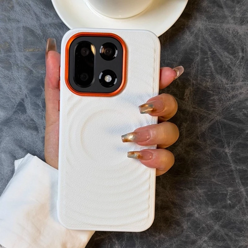 Business Minimalist Ripple Magnetic Lychee Leather Case with Wireless Charging and Anti-Drop Protection