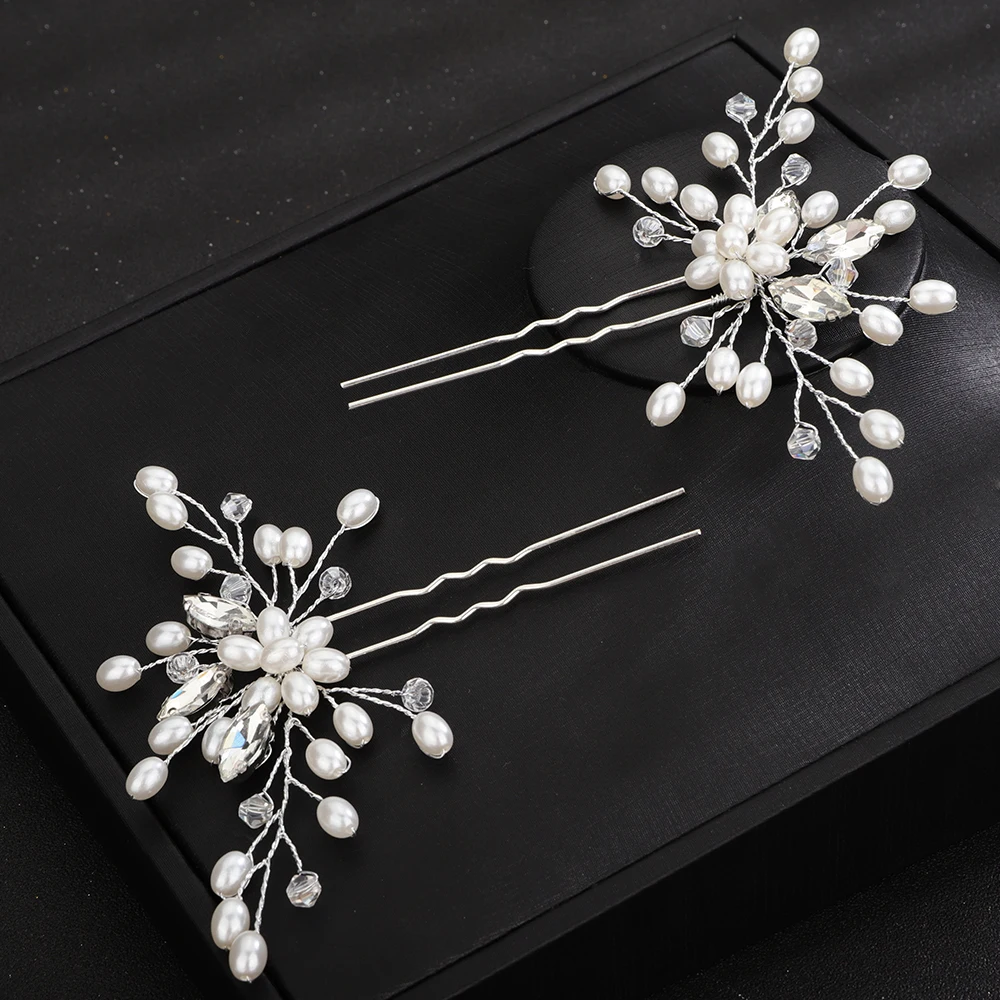 Bridal Hairpins Silver Rhinestone Headpiece for Women Pearl Wedding Hair Accessories Jewelry Handmade Party Headdress Ornament hair accessories,bridal hair accessories,crown headband
