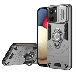 Durable Shockproof Phone Case with Metal Ring Holder and Slide Window Design for VIVO Y36 4G V2247 (Gray)