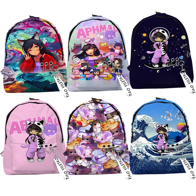 Classic Fashion Funny Aphmau Backpacks Boys/Girls pupil School Bags 3D Print Keychains Oxford Waterproof Cute Small Backpacks