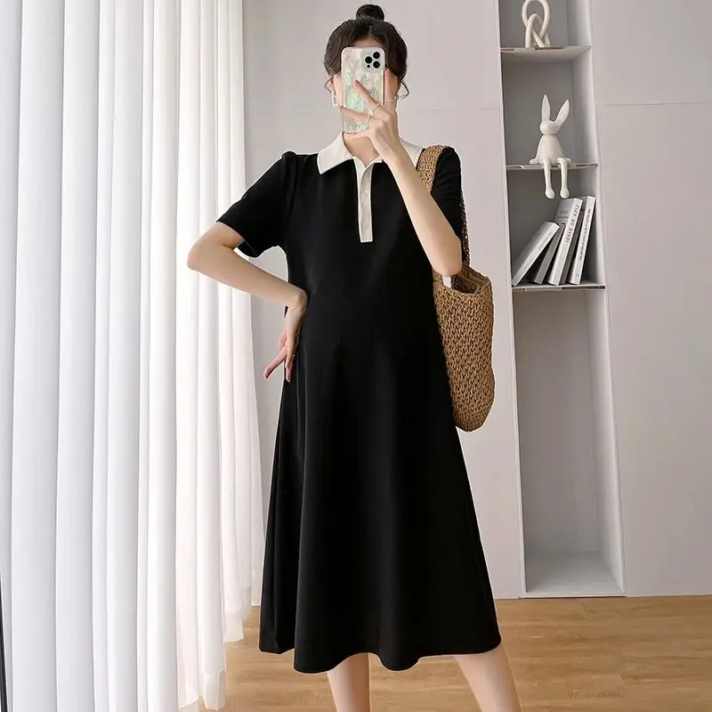 Maternity Dress Summer Short Sleeve Polo Dress Lapel Maternity Summer Short Sleeve Maternity Dresses Women Summer Dresses - 3