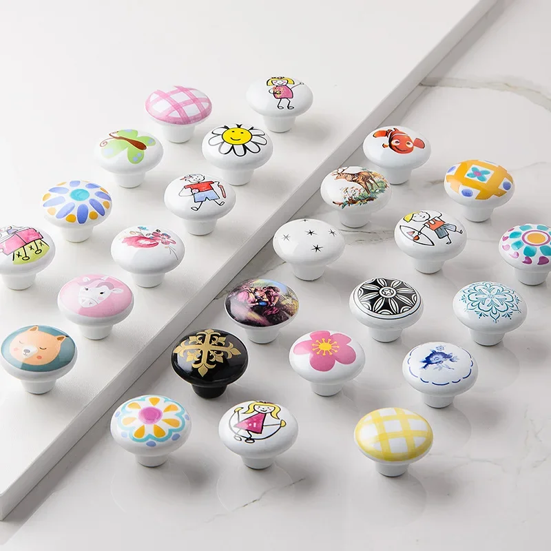 

Kids Room Ceramic Cabinet Handle and Knobs Modern Simple Solid Color Cupboard Door Drawer Pulls Furniture Hardware Door Knob