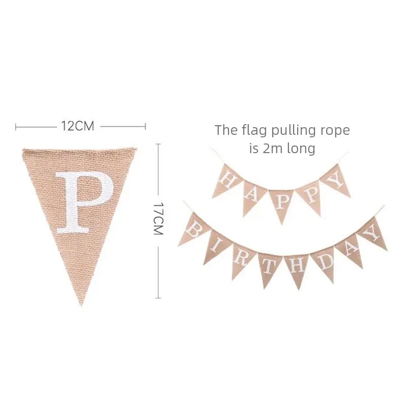 Birthday Banner Party Decorations 13 Flags Vintage Jute Hessian Burlap Banner Happy Birthday Party Photography Props