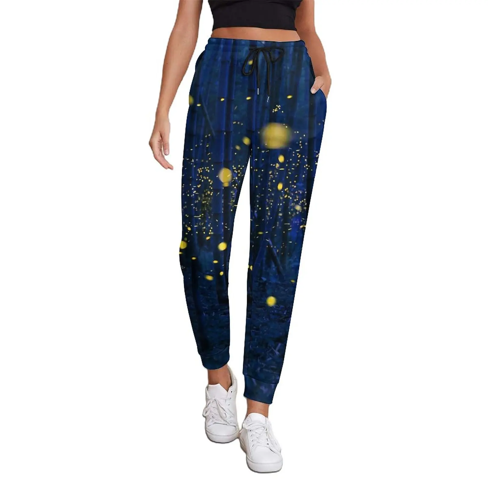 

Forest Print Baggy Pants Spring Fireflies Modern Joggers Women Hippie Design Trousers Big Size 3XL