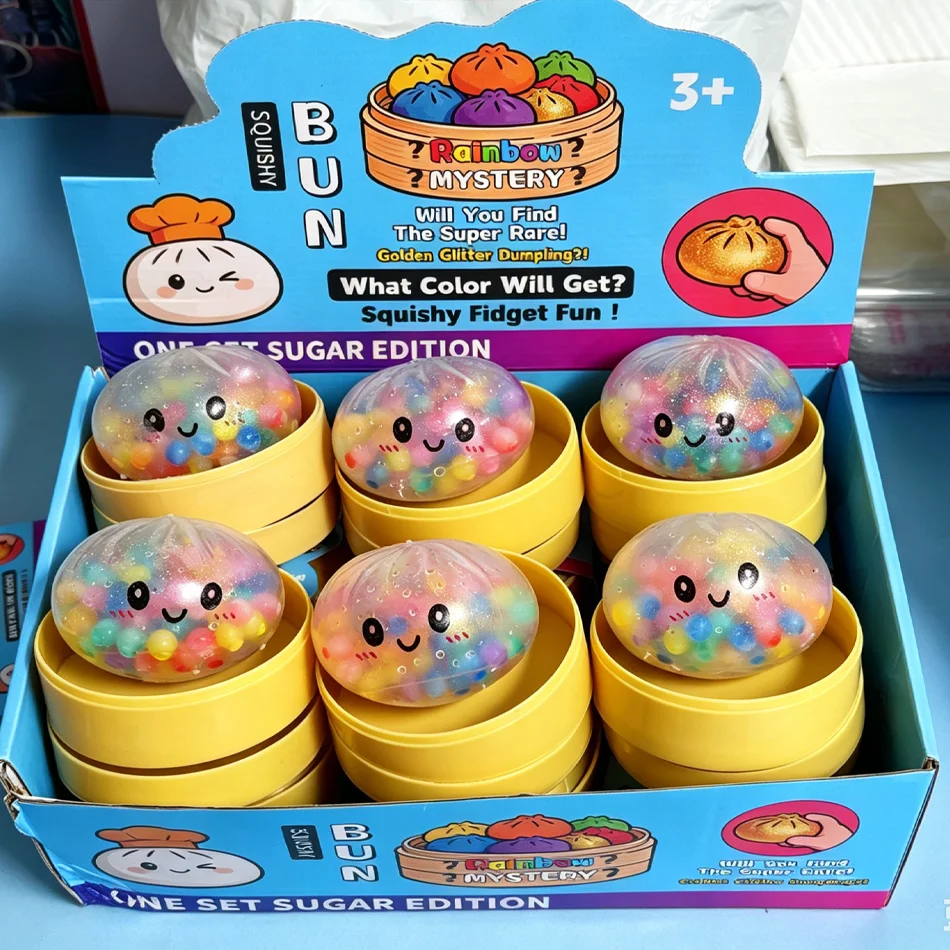 Neue bunte Glitzer-Dumpling-Squishies (1 Stück) mit Box – sensorisches Quetschspielzeug zum Stressabbau_voghion.com
