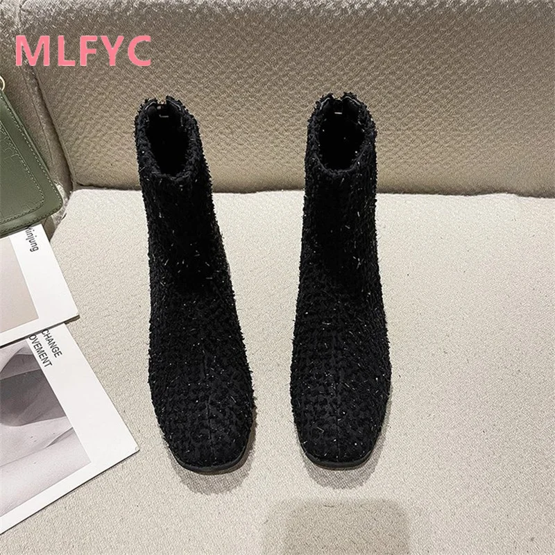 Short Boots female Winter New Suede Round Head Boots Thick Heel Fashion British High Heel Boots ankle boots for women