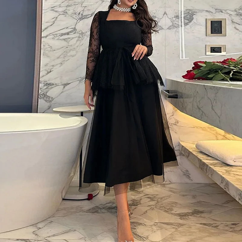 

Женское длинное платье с поясом, однотонное Сетчатое платье с длинным рукавом и винтажной вышивкой, весна 2024