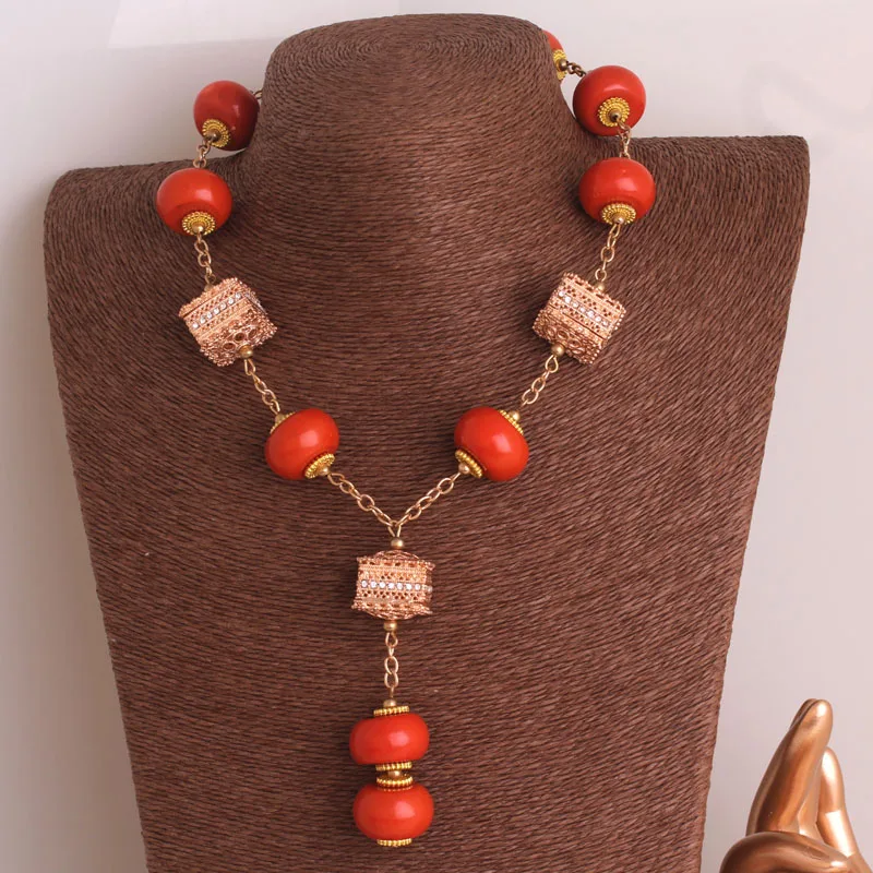 4ujewelry Imitation coral Nigerian Traditional Beads Necklace Set For African Bridal bridal jewelry sets