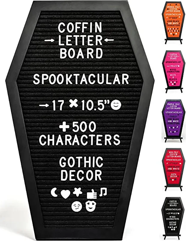 Black Felt Coffin Letter Board Gothic Decor Message Board Horror Creepy Halloween Decor Letterboard