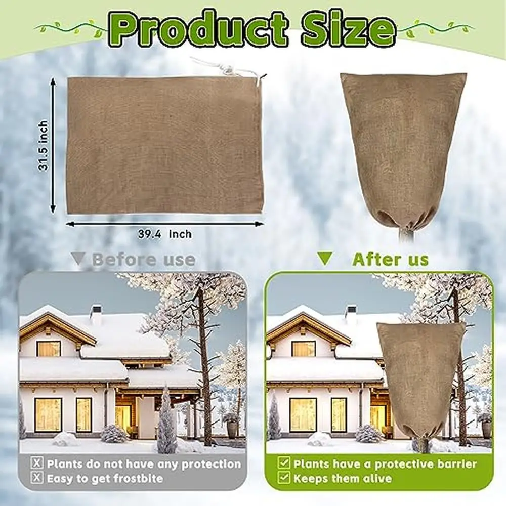 6-Pack Winter Plant Freeze Protection Bags 39.4" x 31.5" Burlap Covers Drawstring Zipper Versatile Garden Frost Cloth Roses