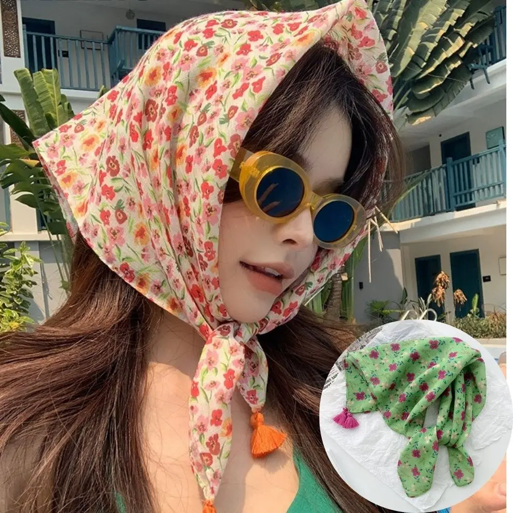 Summer Scarf Colorful Flower Pattern Square Scarf Neckerchief