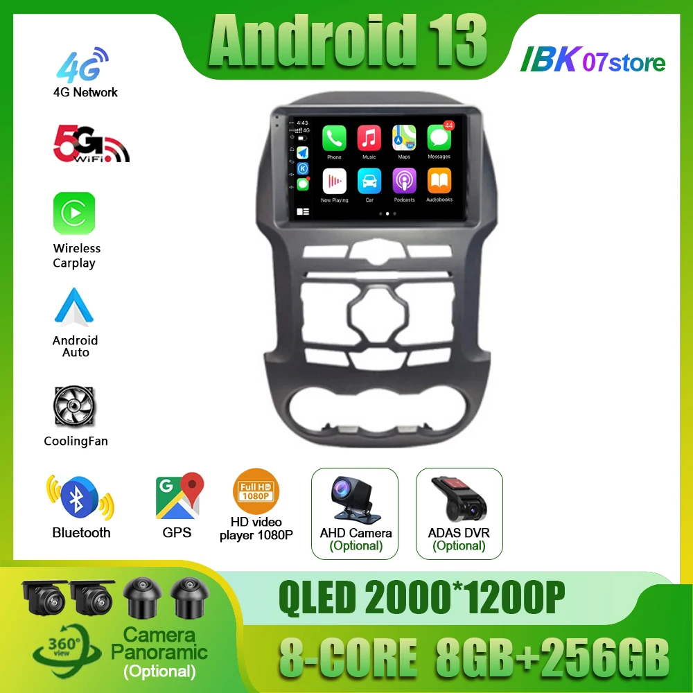 

Android 13 For Ford Ranger 3 2011 - 2015 Car Multimedia Stereo Navigation GPS 5G Wifi BT Radio Head Unit Screen