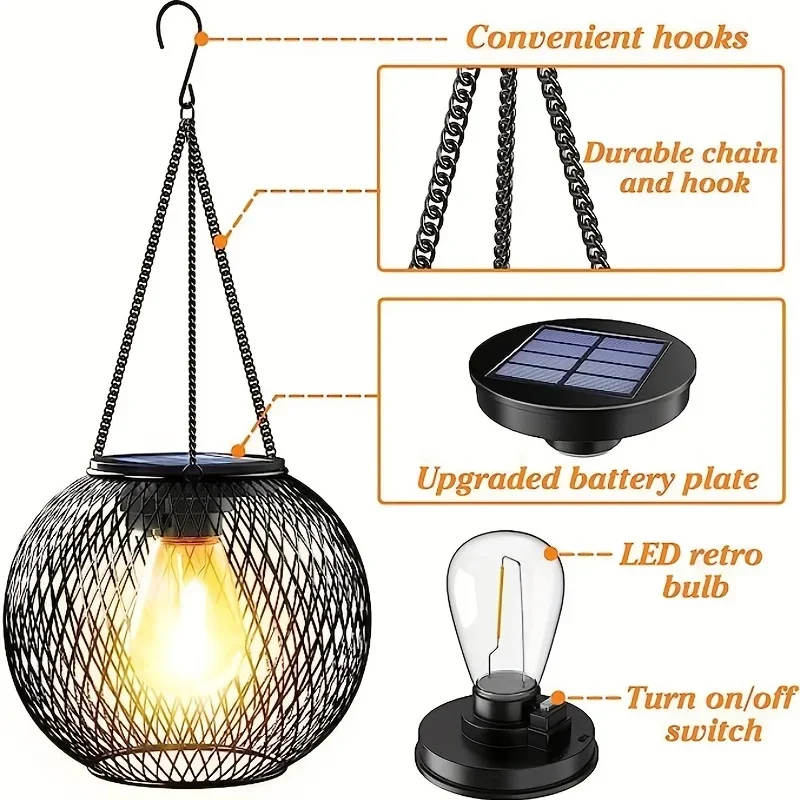 2PCS Outdoor Solar Lanterns Light Hanging Solar Lights Decorative LED Lighting Metal Waterproof Tree Light For Garden Yard Patio