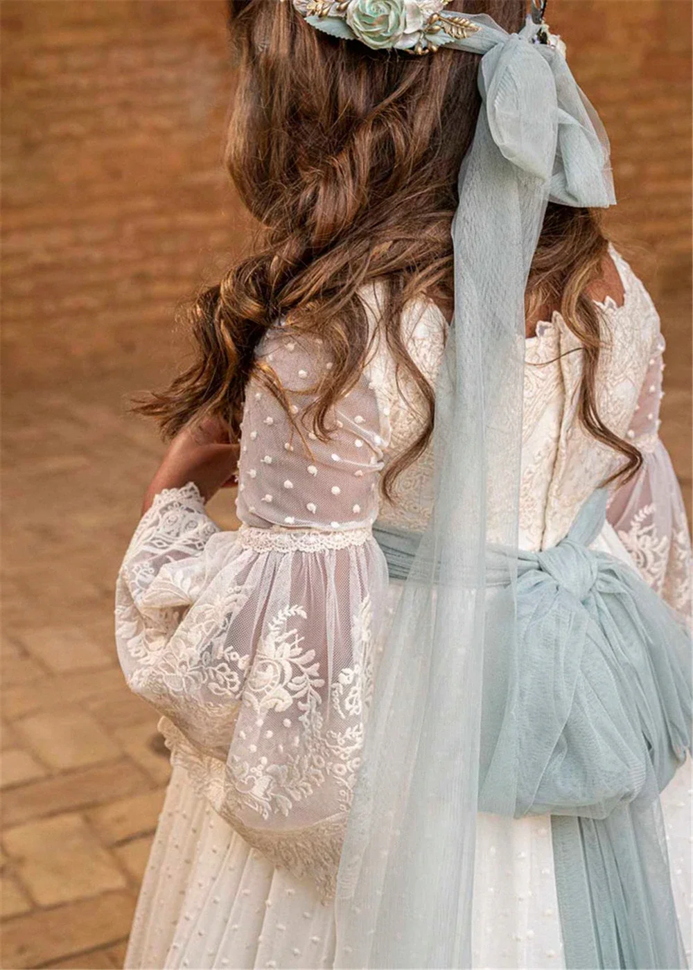 Flower Girl Dress First Communion Gowns For Kid Birthday Gift Vintage Princess Lace Floral Ribbon Belt Wedding Elegant Dresses