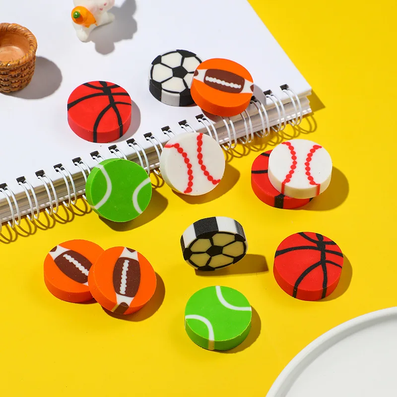 Creative Ball Eraser Cute Cartoon Basketball Football Baseball Tennis Pencil Erasers for Kids School Stationery Gifts 10Pcs/Lot