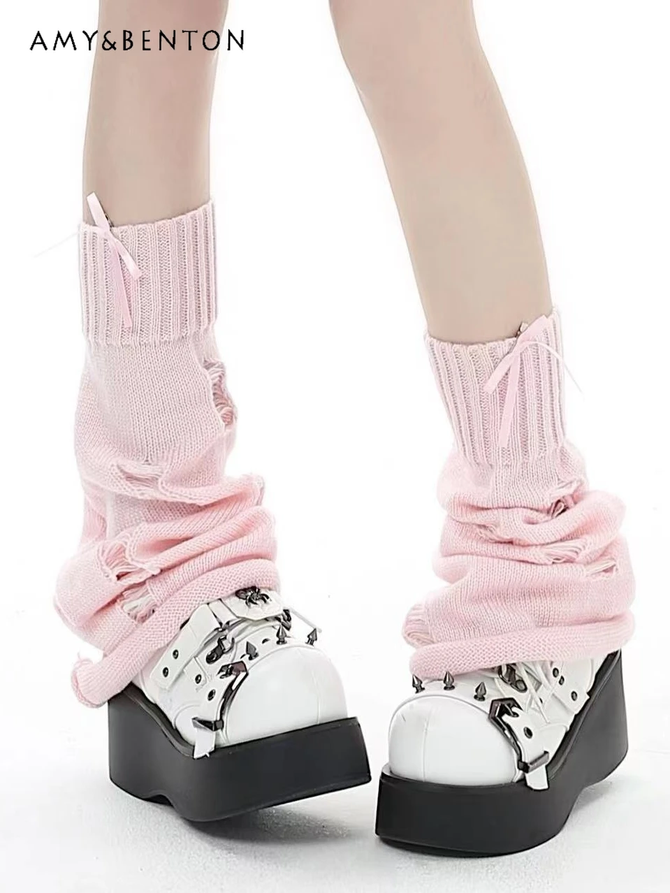 

Japanese Kawaii Sweet Girl Pink Cut Out Legs Warmer Lolita Pink Socks Y2K All-Match Slim Women Socks Spring and Autumn New