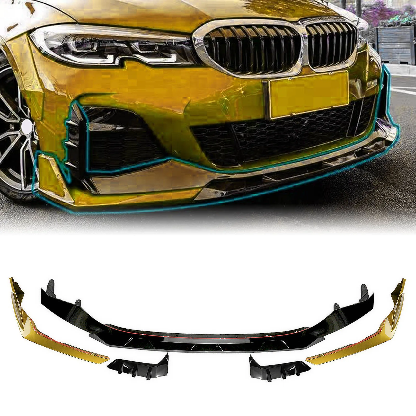 

AKASAKA передний бампер спойлер губа ДЛЯ BMW нового поколения 3 серии G20 G21 G28 330i M340i 2019-2021 м спортивный нижний корпус защитный сплиттер
