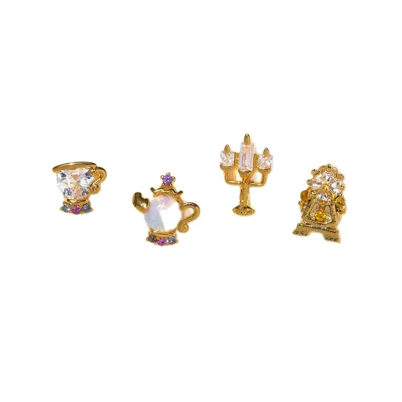 MIGGA 4pcs Cubic Zircon Cartoon Stud Earrings Set for Women Girls Gold/Silver Plated Crystal Jewelry 4