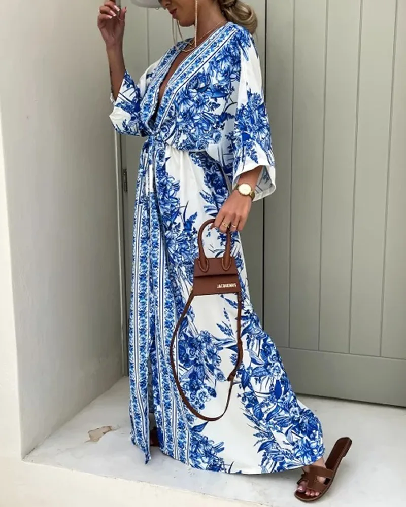 Floral Print Plunge Kimono Dress Outlet (Revolve RAGA floral print deep  plunge neck kimono sleeve maxi)