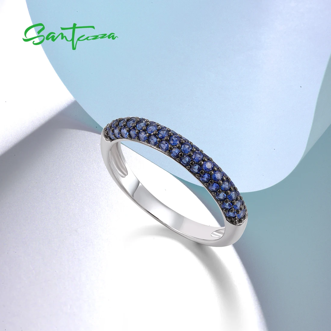 SANTUZZA Anelli in vero argento sterling 925 per le donne Scintillante creato Zaffiro blu Semplicità Delicato anniversario Gioielleria raffinata - immagine 6