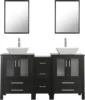 Double Vanity(2 * 24 Vanity 2* Porcelain Vessel Sink Combo(Square) 1 * 12" Side Cabinets) Double Bathroom Vanity Top 4