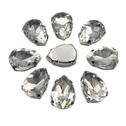 Elegant Teardrop Glass Rhinestones with Silver Metal Claw Base for Needlework Decoration (Clear Crystal)