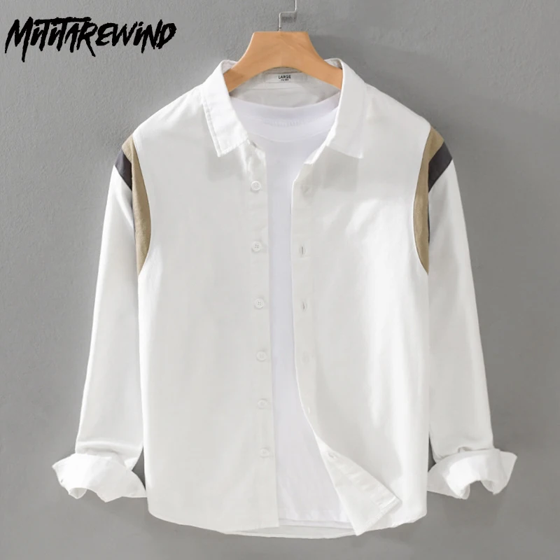 

Новинка, белая рубашка с длинным рукавом, Мужская модная Молодежная уличная одежда в стиле Ins, Повседневная дизайнерская рубашка в стиле пэчворк с открытыми плечами, рубашки из искусственной кожи
