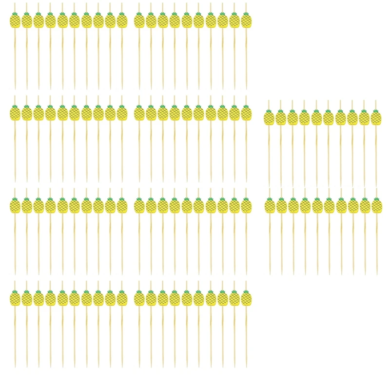 Cocktail Picks Handmade Bamboo Toothpicks 100Pcs 4.7 Inch Yellow Pineapples Easy To Use High Guality