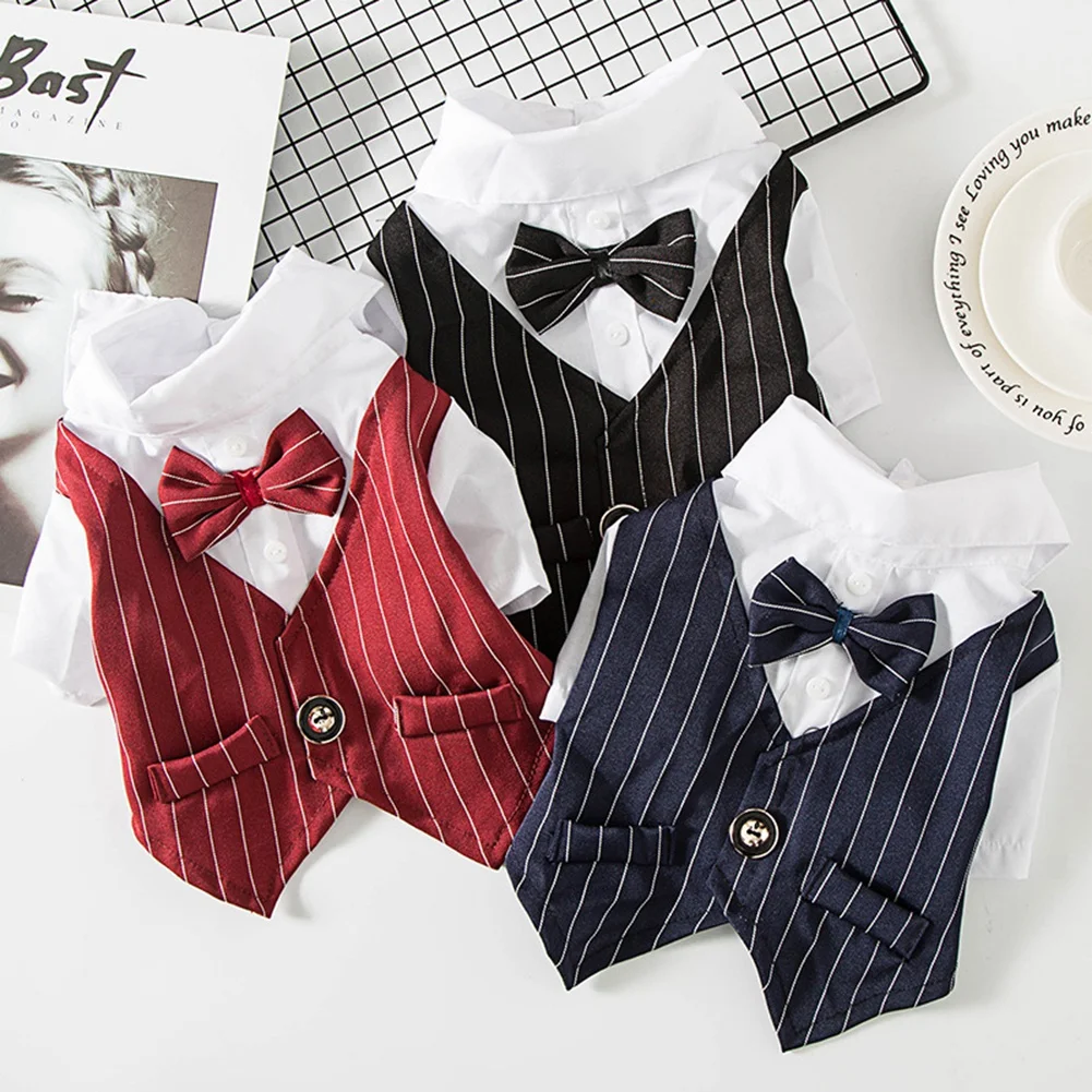 Dog Costume Set Dog Bow Tie Dress Dog Tuxedo Pet Four Seasons Wear British Style Bow Tie Suit Cholthes Button Suit Clothing