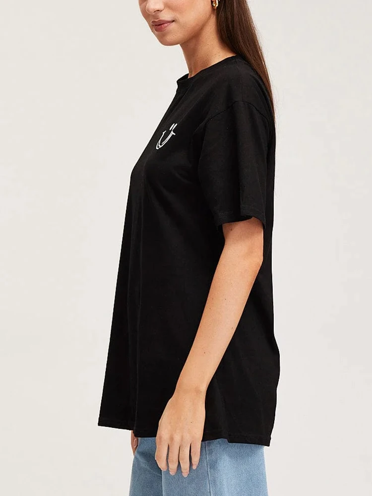 Plus Size Women's T-Shirt – Cartoon Print Drop Shoulder Tee | Polyester Outdoor Casual Wear