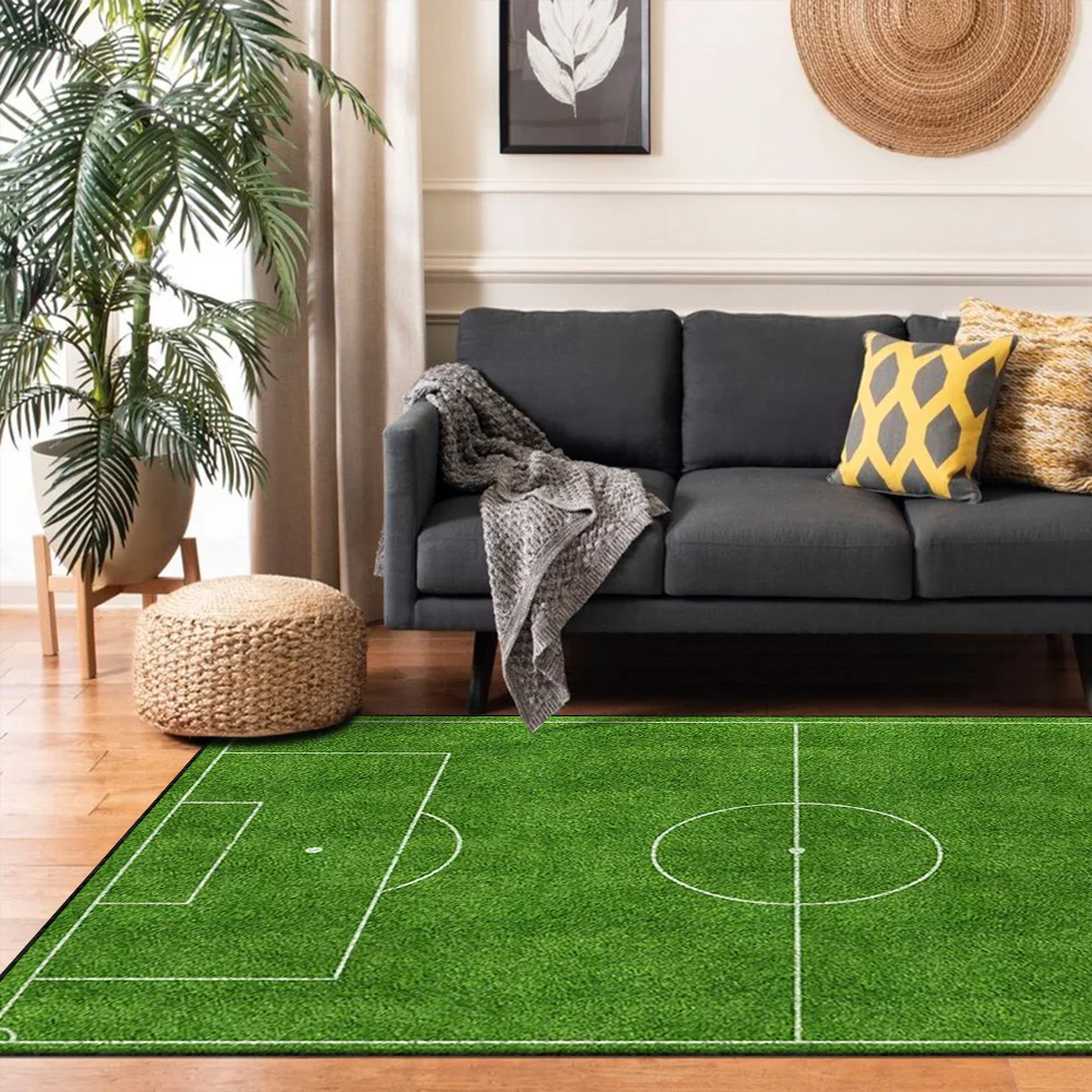 Soccer Sports Football Field Patterned Living Room Area Rug Green Field Carpet Modern Bedroom Non-Slip Home Decorative Floor Mat 2