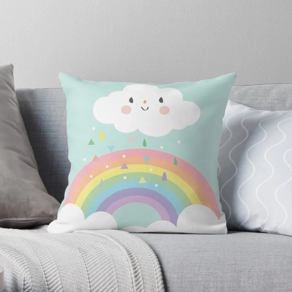 

Rainbow Happy Little Cloud Pastel Rain and Sunshine Baby Nursery Art Print Canvas Design Throw Pillow Christmas pillowcase