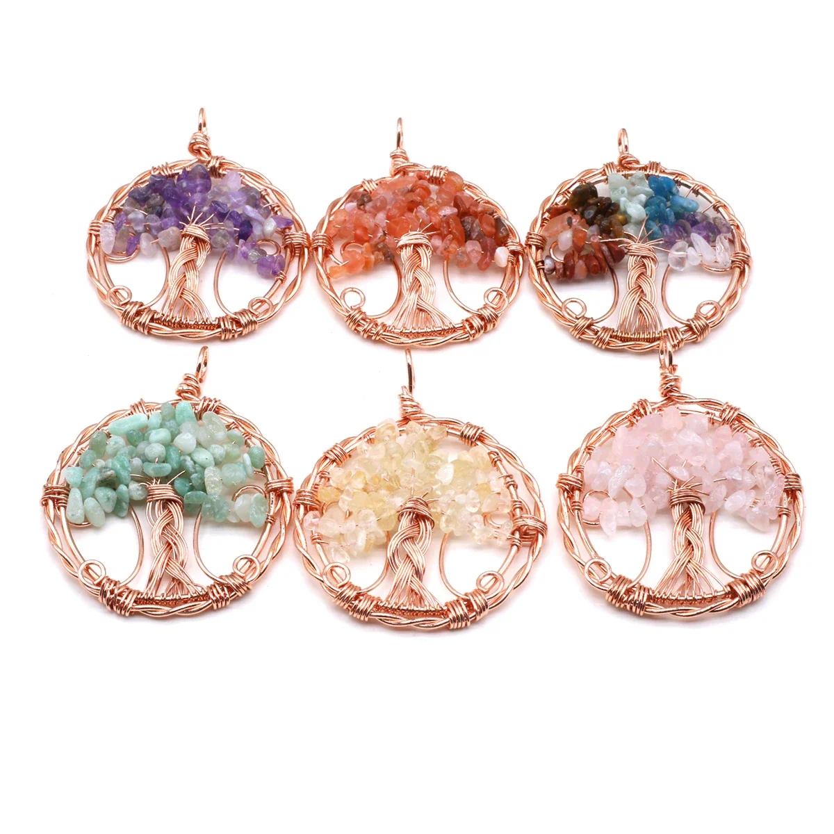 5PCS Wholesale Natural Stone Crystal Agate Life Tree Shaped Gravel Pendant DIY Jewelry Making 7 Chakra Necklace Accessories Gift
