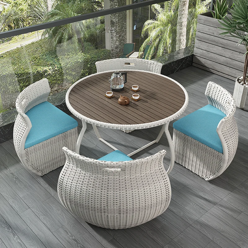 Outdoor Table and Chair Balcony Garden Small Round Table Garden Leisure PE Rattan Chair Salon De Jardin Garden Furniture Sets