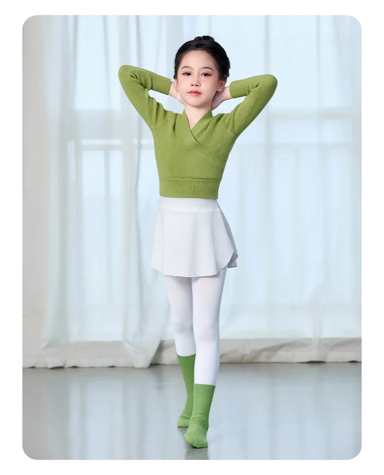 Vorderer Kreuzpullover für Mädchen, Kinder, Teenager, weicher Strick-Tanzpullover, warme Ballett-Tanzmäntel – Detail 6