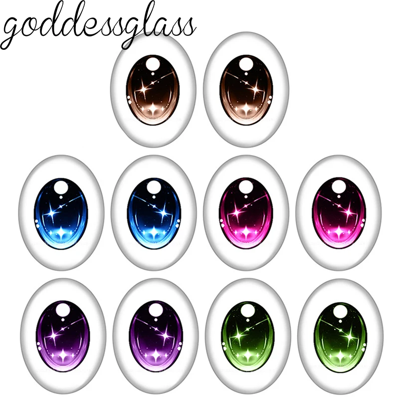 5 Paar Cartoon-Puppen-Glasaugen, glänzende Sterne, Pupillen, niedlich, 10x14mm/13x18mm, ovale Foto-Glas-Cabochons, flache Rückseite, Bastelzubehör