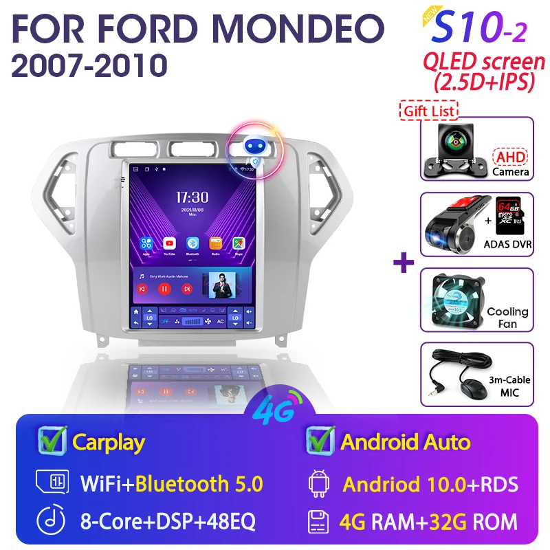 Srnubi Android 11.0 Car Radio for Ford Mondeo mk4 Galaxy A/C 2007-2010 Multimedia Video 2Din 4G WIFI GPS Carplay Navigation car with movie player Car Multimedia Players