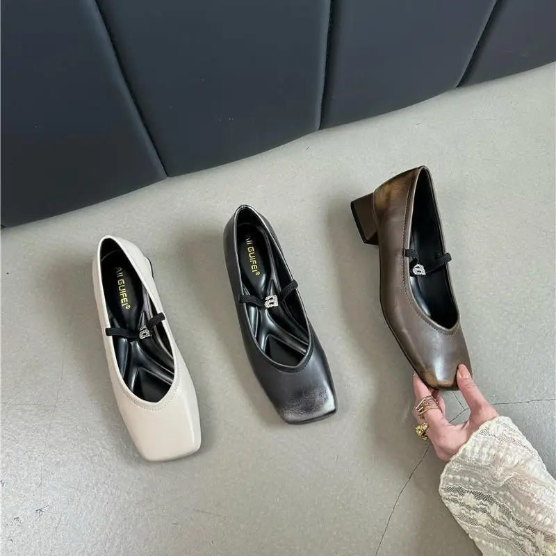

Женские туфли-оксфорды на низком каблуке, повседневные кожаные туфли-лодочки в стиле ретро с закрытым носком и квадратным носком, лето 2024