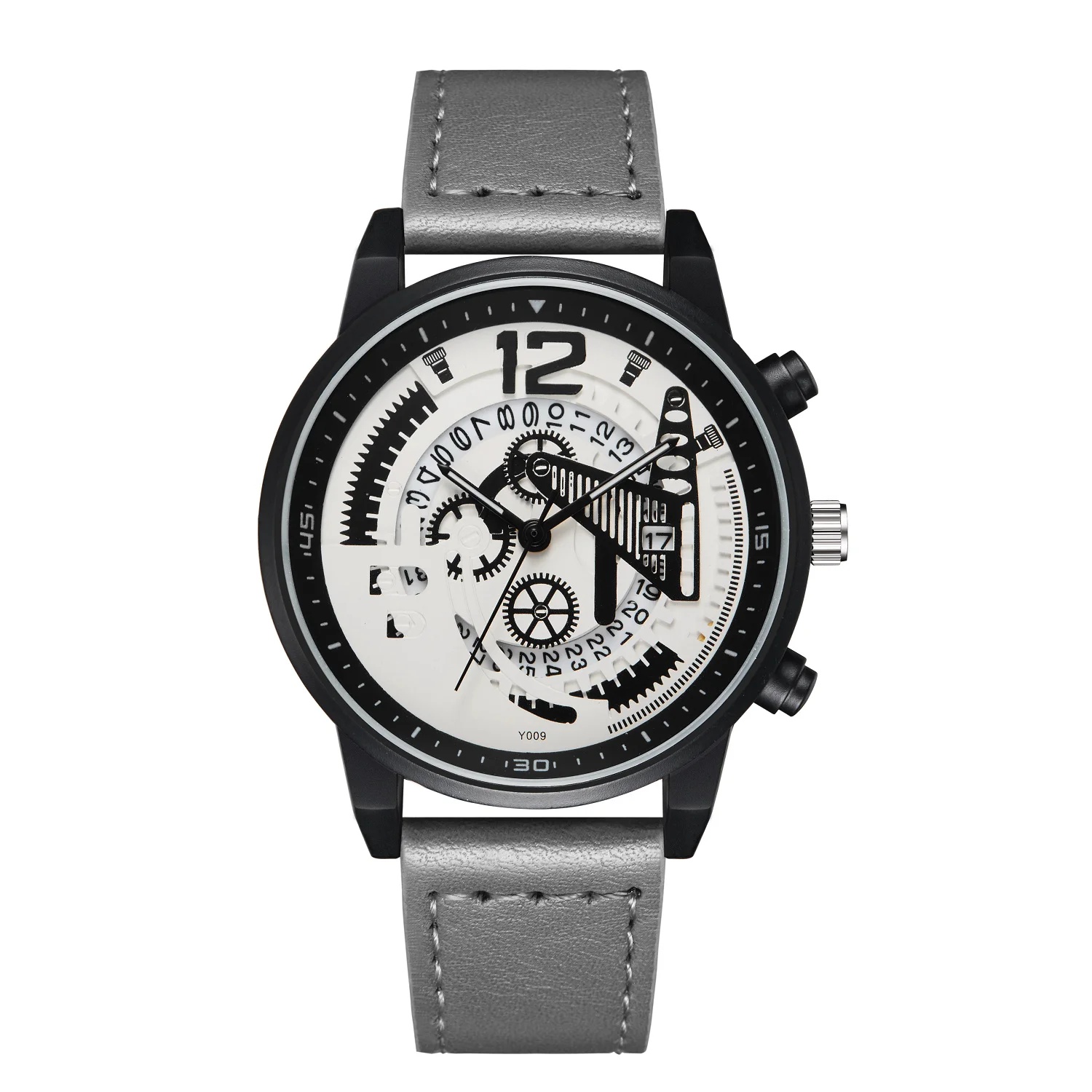 

Fashion Sports Watch Men Creative Skeleton calendar Gears Pointer Design Quartz Watches Casual Business Leather Strap Men Clock