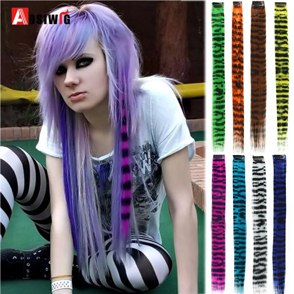 Feather Hair Extensions Purple Red Grey Synthetic Clip In Hair Feather Colorful False Hair Extension Mixed Color Straight Hair