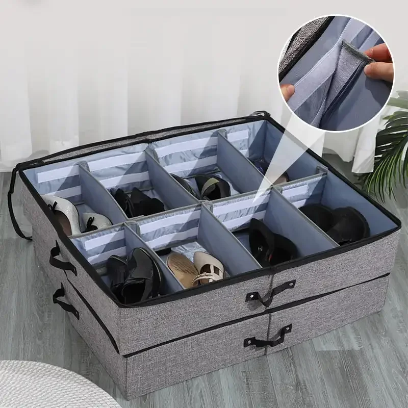 Bed Bottom Shoebox Storage Organizer with Adjustable Dividers Foldable Dustproof Moisture-proof Organization with Lid Visual 2