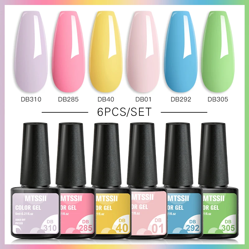

Mtssii 6Pcs/Set Macaron Gel Nail Polish Set Kit Spring Summer 6 Colors Neon UV LED Nail Art Gel Semi Permanent Base Top Coat