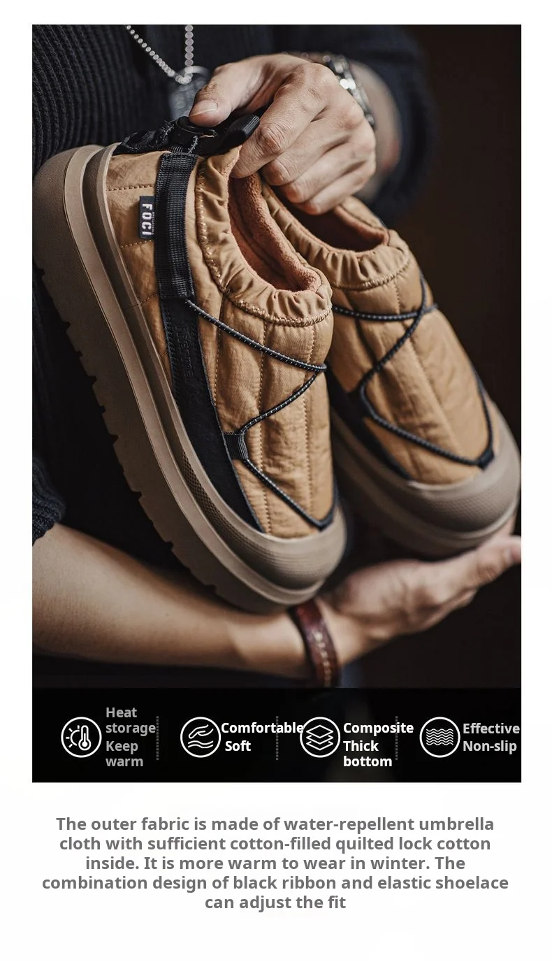 Maden  Fleece Lining Snow Low Top Boots Casual Men's Non-Slip Thick Sole Shoes Winter Warm Waterproof Outdoor Camp Hiking Shoes