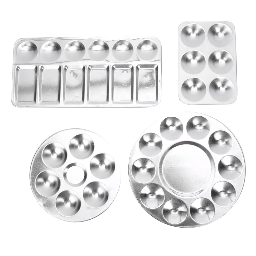 4PCS Aluminum Palette 6 holes / 10 holes Painting Tray for Chinese Painting Acrylic Gouache Watercolor Paint Paint Palette