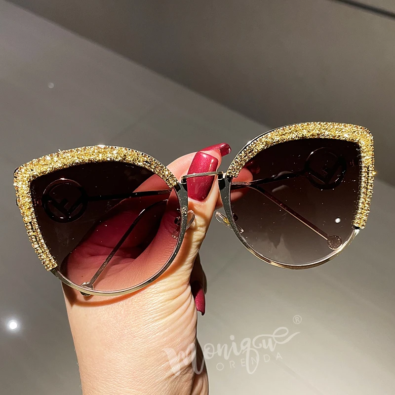 2022 Cat Eye Sunglasses Women Fashion Brand Designer Sunglasses Female Bling Stones Decoration Handmade eyewear Oculos De Sol ray ban sunglasses women